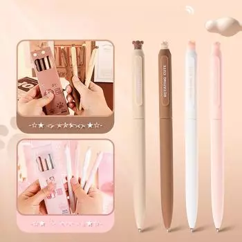 4 шт./компл., милая стираемая гелевая ручка, каваи, мультяшный кот, ручка для письма для студентов, 0,5 мм, синие/черные чернила, стираемая канцелярская ручка