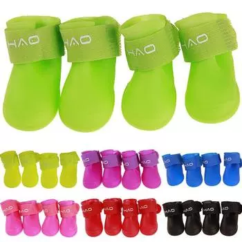 4 шт./компл., мини-обувь для домашних собак, резиновые сапоги, противоскользящие водонепроницаемые туфли-чулки с мягкой подошвой для щенков L чёрный