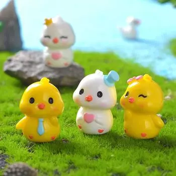 4 шт./компл., миниатюрные миниатюры с героями мультфильмов, поделки из смолы, украшения в виде животных, сделай сам, сказочное украшение для сада, микропейзаж 2.2-2.9cm белый/жёлтый