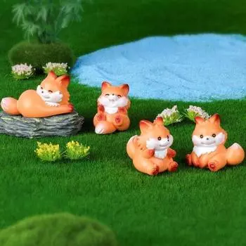 4 шт./компл., миниатюрные миниатюры с изображением животных, лисы, мини-фигурки, сделай сам, фея, украшение для сада, мох, террариум, микропейзаж 2-3cm оранжевый