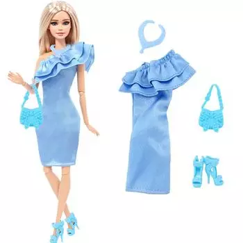 4 шт./компл. Модная одежда для куклы Барби 30 см, платье с блестками, наряд + аксессуары, обувь, сумочка, детская игрушка, подарок
