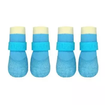 4 ШТ./КОМПЛ. Мягкая подошва Собака Нескользящая обувь Дышащие питомцы Дождевой ботинок Защита лап питомца для дождливого дня S синий