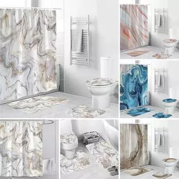 4 шт./компл. мраморный нескользящий коврик коврик для ванной ковер занавески для ванной комнаты крышка унитаза домашний декор A