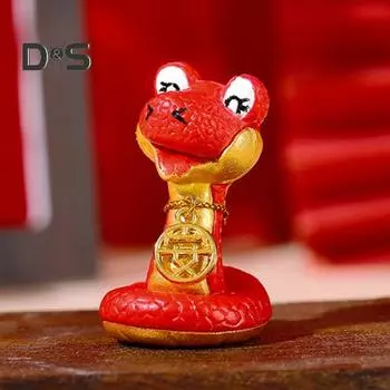 4 шт./компл. мультяшная фигурка змеи в китайском стиле, талисман зодиакальной змеи, статуэтка из смолы, красная золотая скульптура змеи, украшение для приборной панели автомобиля, настольное украшение 4pcs
