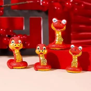 4 шт./компл. мультяшная фигурка змеи в китайском стиле, талисман зодиакальной змеи, статуэтка из смолы, красная золотая скульптура змеи, украшение для приборной панели автомобиля, настольное украшение 4pcs