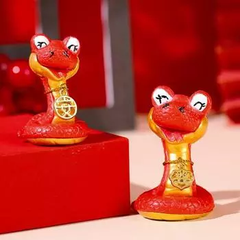 4 шт./компл. мультяшная фигурка змеи в китайском стиле, талисман зодиакальной змеи, статуэтка из смолы, красная золотая скульптура змеи, украшение для приборной панели автомобиля, настольное украшение 4pcs