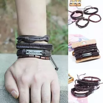 4 шт./компл. Мужские плетеные многослойные браслеты Believe, наручные украшения