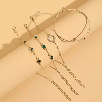 4 шт./компл. набор браслетов с геометрическими стразами из полой нержавеющей стали, изысканная удлиненная регулируемая длина, набор браслетов на запястье, женские ювелирные изделия золотистый