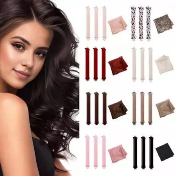 4 шт./компл. набор термобигуди для волос с леопардовым принтом, бархатные стержни с шарфом из искусственного шелка, большие бигуди, инструменты для укладки волос чёрный