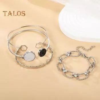 4 шт./компл. набор женских браслетов с мраморным отверстием, регулируемая длина, сплав, зажим-лобстер, ретро полая цепочка, женский браслет, набор, наручные выпускные повседневные украшения серебряный