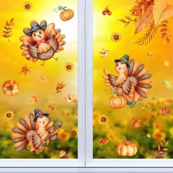 4 шт./компл. наклейка на окно на День благодарения двусторонняя Турция тыква кленовый лист подсолнух праздничное украшение