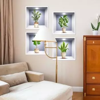 4 шт./компл. Наклейка на стену для растений в горшках с эффектом 3D, самоклеящаяся, водонепроницаемая, из ПВХ, съемная, для жизни G