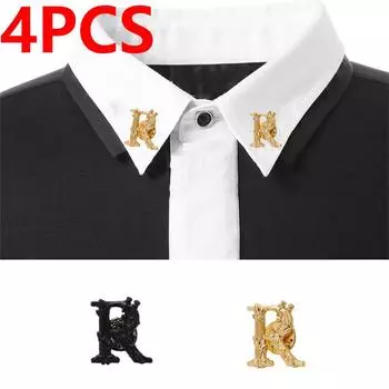 4 шт./компл., нерегулярная брошь с алфавитом R, элегантная модная мужская роскошная винтажная буквенная брошь на лацканах, броши, вечерние рубашки, пальто, ювелирные аксессуары, подарки 4pcs чёрный