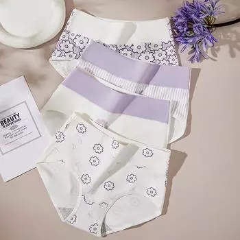 4 шт./компл., нижнее белье с высокой талией, хлопковые женские трусики больших размеров, дышащие трусы с принтом для девочек, мягкое женское белье
