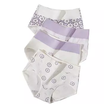 4 шт./компл., нижнее белье с высокой талией, хлопковые женские трусики больших размеров, дышащие трусы с принтом для девочек, мягкое женское белье M