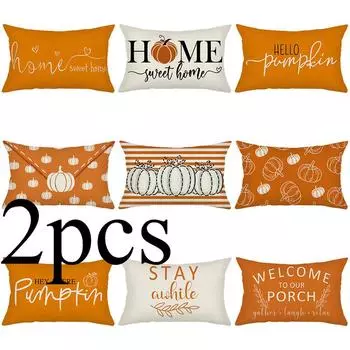 4 шт./компл., новый чехол для подушки под поясницу с тыквой, для гостиной, для дивана, праздничное украшение, льняной принт, чехол для подушки под поясницу, чехол без подушки 30cm*50cm
