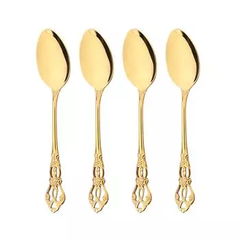 4 шт./компл., обеденная ложка в стиле барокко, королевский набор столовых приборов, Золотая роскошная десертная ложка, ложки из нержавеющей стали, посуда, можно мыть в посудомоечной машине