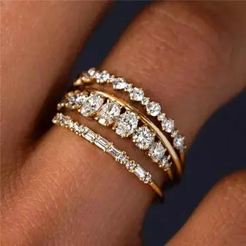 4 шт./компл. обручальные кольца с белым цирконом для женщин, классический золотой цвет, обручальное кольцо, ювелирное изделие, подарок 6 золотой