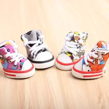 4 шт./компл. обувь для собак, четырехсезонные спортивные парусиновые мячи, Тедди Бишон, теплая мягкая подошва для маленьких собак Size 1 синий