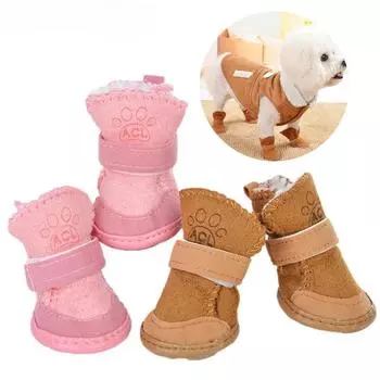 4 шт./компл. обувь для собак зимние теплые сапоги для собак от дождя и снега для маленьких и средних собак нескользящие утолщенные кроссовки для прогулок для щенков товары для животных XS