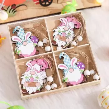 4 шт./компл. пасхальный кролик деревянные подвесные украшения кролик пасхальная вечеринка DIY ремесло детский подарок