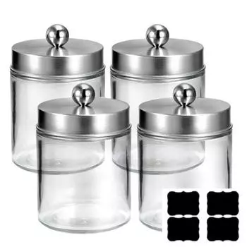 4 шт./компл., прозрачная стеклянная банка для хранения, комод для ванной комнаты, контейнер для хранения туалетного столика, органайзер для столешницы для макияжа серебряный