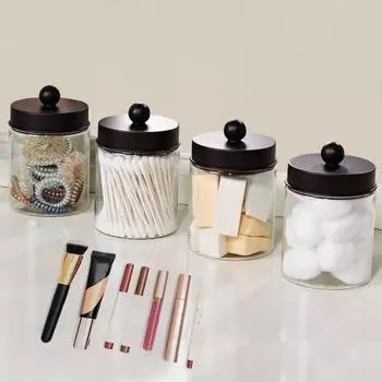 4 шт./компл., прозрачная стеклянная банка для хранения, комод для ванной комнаты, контейнер для хранения туалетного столика, органайзер для столешницы для макияжа серебряный