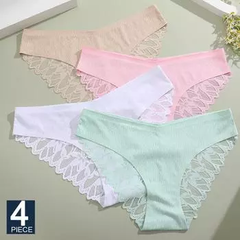 4 шт./компл. прозрачное кружевное нижнее белье с цветочным принтом бесшовное треугольное нижнее белье сексуальные облегающие трусики для женщин удобные трусики S&Set