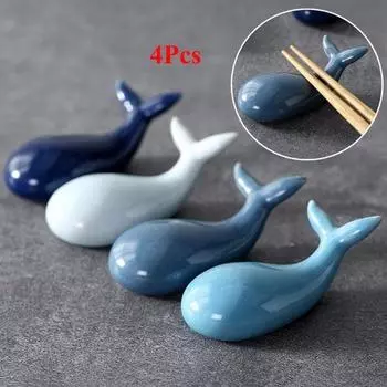 4 шт./компл., японский керамический держатель для палочек для еды, креативная форма кита, палочки для еды, уход за ложкой, подставка, подставка для кухонной посуды, украшение 4pcs сапфировый