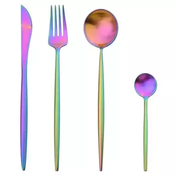 4 шт./компл., разноцветный набор столовых приборов из серебра, набор столовых приборов из нержавеющей стали «Радуга», нож, вилка, кофейная чайная ложка, посуда, набор кухонной посуды