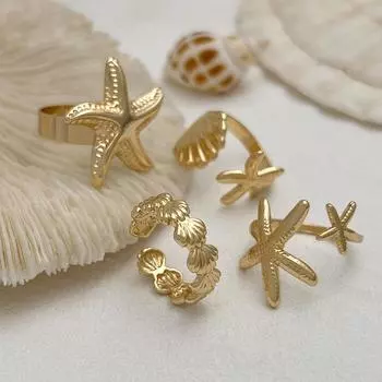 4 шт./компл. регулируемые открытые кольца в виде морской звезды для женщин, модное геометрическое кольцо, летние пляжные украшения, аксессуар золотой