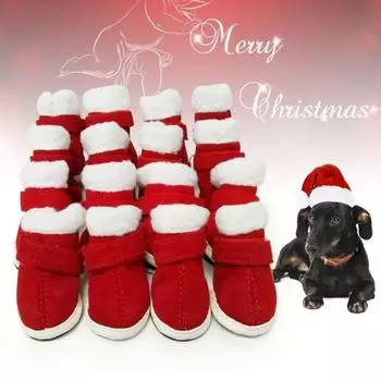 4 шт./компл. Регулируемые рождественские сапоги для собак, теплые зимние сапоги для собак, красные сапоги для щенков, зимние XXL красный