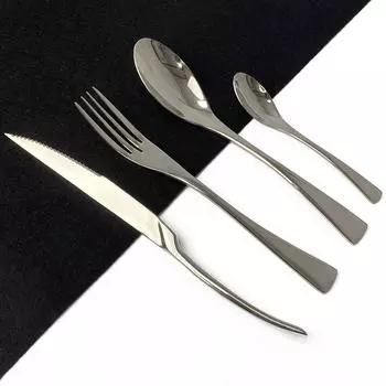 4 шт./компл., роскошный серебряный набор столовых приборов, набор столовых приборов из нержавеющей стали 304, вилка, нож для стейка, ложка, Прямая доставка серебряный
