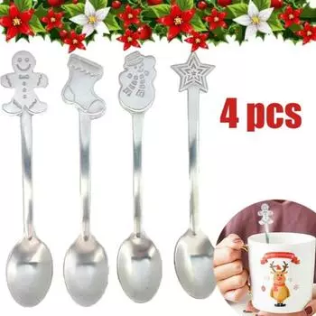 4 шт./компл. рождественская ложка из нержавеющей стали, модная мультяшная кофейная ложка (без коробки) 4 Pcs without box