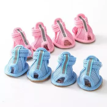 4 шт./компл. розовые нескользящие летние туфли для собак, дышащие сандалии для маленьких собак, носки для домашних собак, кроссовки для собак, обувь для щенков и кошек, ботинки 1 XS синий
