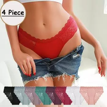 4 шт./компл. Сексуальные прозрачные женские трусики с кружевом сзади, лоскутные трусы с вырезами, нижнее белье, удобные брифы S&SET