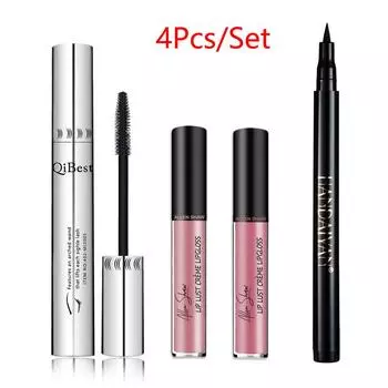 4 шт./компл., силиконовая насадка для насадки, удлиняющая тушь для завивки + антипригарная чашка, помада, стойкий блеск для губ + не легко размазать подводку для глаз 4Pcs/Set