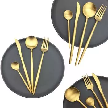 4 шт./компл., столовая посуда из чистого матового золота, нож из нержавеющей стали 410, столовые приборы в западном стиле, прочная кухонная посуда для еды, обеденный набор