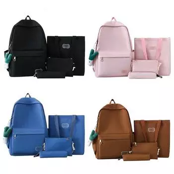 4 шт./компл. студенческие эстетические рюкзаки из нейлона, водонепроницаемые рюкзаки, легкие подростковые рюкзаки, однотонные, простые, школьные сумки для колледжа чёрный