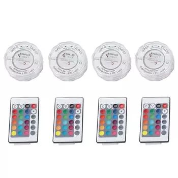 4 шт./компл. светодиодные RGB-лампы с водонепроницаемым пультом дистанционного управления, подводная лампа, декор для свадебной вечеринки чёрный