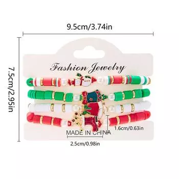 4 шт./компл. Веселая Рождественская елка Санта-Клаус браслет для женщин рождественский олень полимерная глина бусины плетеный браслет год ювелирные изделия подарок