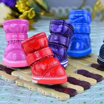 4 шт./компл. Водонепроницаемая обувь для домашних животных, зимние сапоги для снега, повседневные теплые нескользящие нескользящие ботинки для маленьких и средних собак, обувь XS чёрный