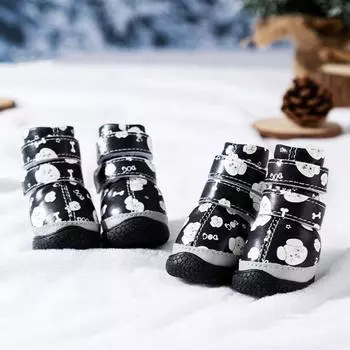 4 шт./компл. Водонепроницаемая теплая обувь для собак, регулируемая нескользящая обувь для щенков, зимние сапоги для собак S жёлтый