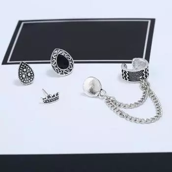 4 шт./компл. винтажные серьги-гвоздики в богемном стиле с геометрическим узором, женские серьги-манжеты со стразами, пирсинг чёрный