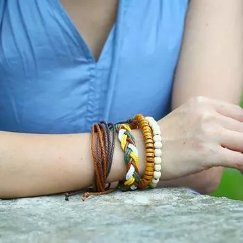 4 шт./компл. винтажные женские деревянные бусины из искусственной кожи, браслет в подарок