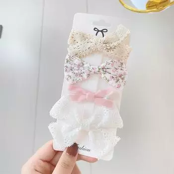 4 шт./компл. заколка для волос с цветочным рисунком для девочек, милый бант, цветок, кружевная отделка, головные уборы, мультяшные заколки для волос, шпилька, головной убор, комплект аксессуаров для волос