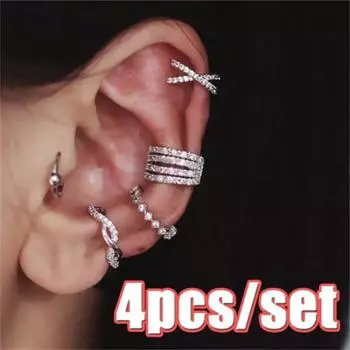 4 шт./компл. зажимы для ушей из хряща, геометрические манжеты со стразами, серьги, ювелирные изделия, манжеты для ушей без пирсинга для женщин и девочек One Size