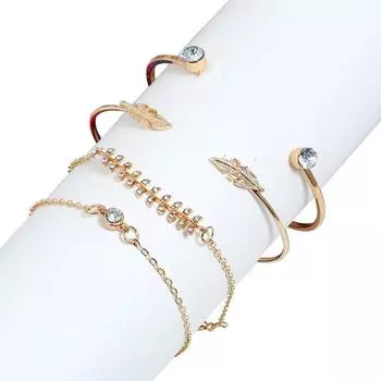 4 шт./компл. женский браслет с геометрическим узором в виде листа, регулируемый браслет, ювелирные изделия