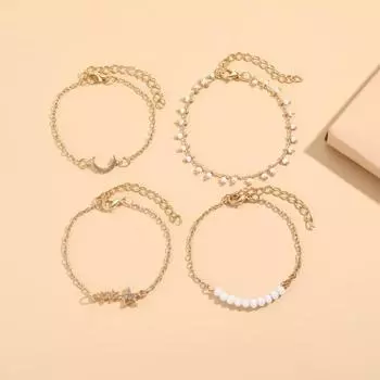 4 шт./компл. женский браслет, тонкий регулируемый звеньевая цепочка, изящный золотой браслет со стразами, инкрустированный звездами, браслет для девочек