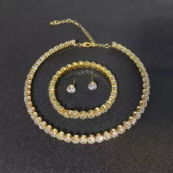 4 шт./компл. женский комплект ювелирных изделий для женщин ожерелье с подвесками браслет серьги-гвоздики белое циркониевое цепочное ожерелье золотой